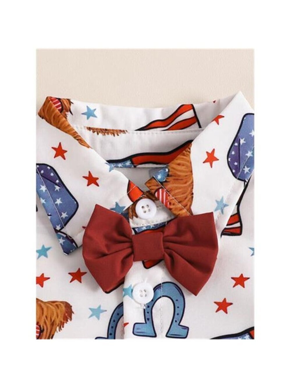 Children's American Flag Print Bow Tie Shirt & Shorts Set - Picture 8 of 12